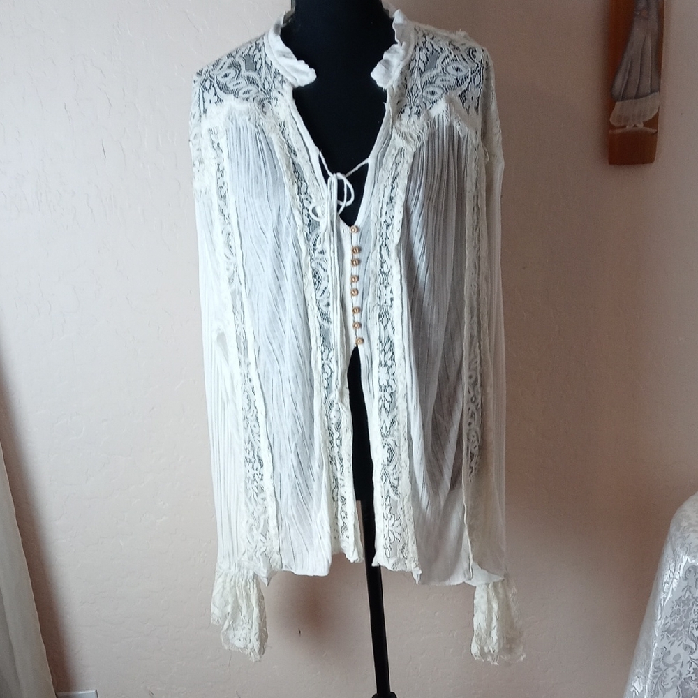 NWT Free People Elegant Lace Trim White Blouse